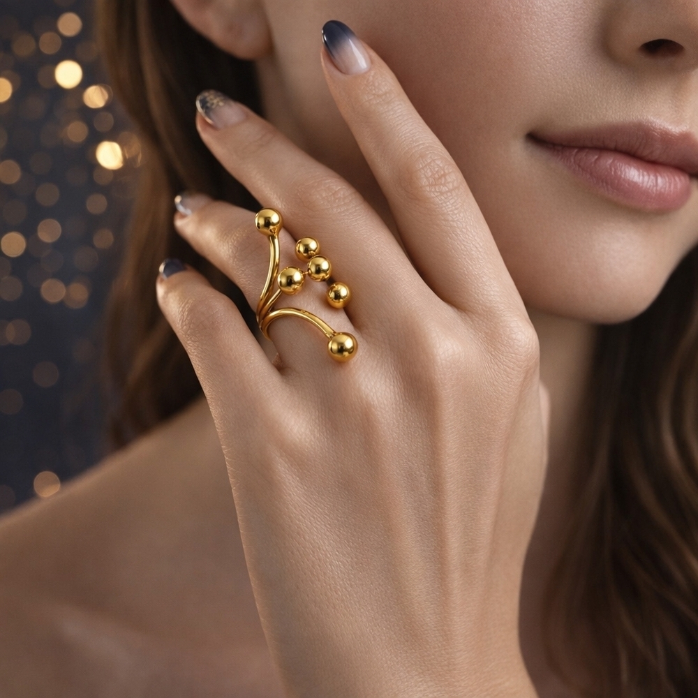 18K Gold Plated Stainless Steel Abstract Sculptural Statement Ring Size 7